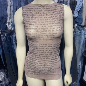 Brown Skin Nude Lady Gaga Born This Way Lyrics Shirt Sheer Transparent Mesh Tank